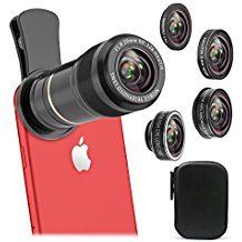 Cell Phone Camera Lens Kit, Vorida 5 In 1 HD Lens Kit 12X Telephoto Lens + 198° Fisheye Lens + 0.65X Wide Angle Lens + 15X Macro Lens, Clip-On for iphone 8 7 6s plus 5, Samsung & Most Smartphone