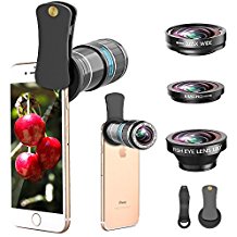 Phone Camera Lens, 4 in 1 12x Telephoto Lens Kit + 0.65x Wide Angle Lens & 15x Macro Lens + 180°Fisheye Lens, Clip-On Cell Phone Lens for iphone x 8 7 plus 6s, Samsung Galaxy Note Smartphones