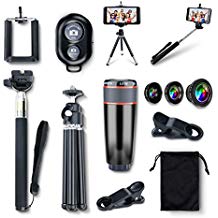 AFAITH Mobile Phones Lens 10-in-1 Lens Kit for Smartphone, 8x Telescope for telephoto / fisheye lens / 2 in 1 macro lens and remote control Selfie Stick Monopod + Bluetooth + Mini Tripod Monopod for iPhone 7 / iPhone 7 Plus, iPhone 6s / 6s Plus, Samsung Galaxy S8 / S8 / S7 / S7 / S6, Huawei P10 / P9 / P8, Sony, HTC, Nokia und andere Smartphones PA051
