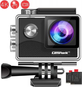 Campark 4K WiFi Action Camera Touch Screen, Web Cam,PC Camera 170° Wide Angle EIS Stabilization 30M Underwater 2 Batteries and Multiple Accessories Kit Compatible with GoPro